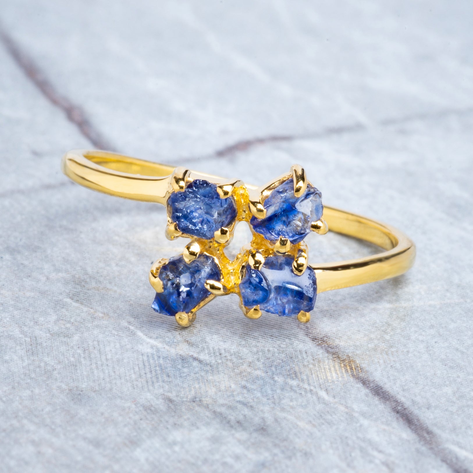 Rough Sapphire Engagement Ring, 14k Solid Gold Sapphire Ring, Birthstone Jewelry, Sapphire Ring Gold For women, Sapphire Cluster Ring