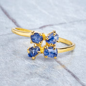 Rough Sapphire Engagement Ring, 14k Solid Gold Sapphire Ring, Birthstone Jewelry, Sapphire Ring Gold For women, Sapphire Cluster Ring