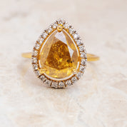 3.30 Carat Yellow Diamond Pear Shape Engagement Ring In 14K Solid Gold, Solitaire Engagement Ring