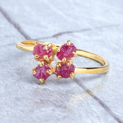 14K Solid Gold Raw Ruby Engagement Ring, Birthstone Rings For Her, July Birthstone Wedding band Engagement Ring, Ruby Cluster Ring For Women