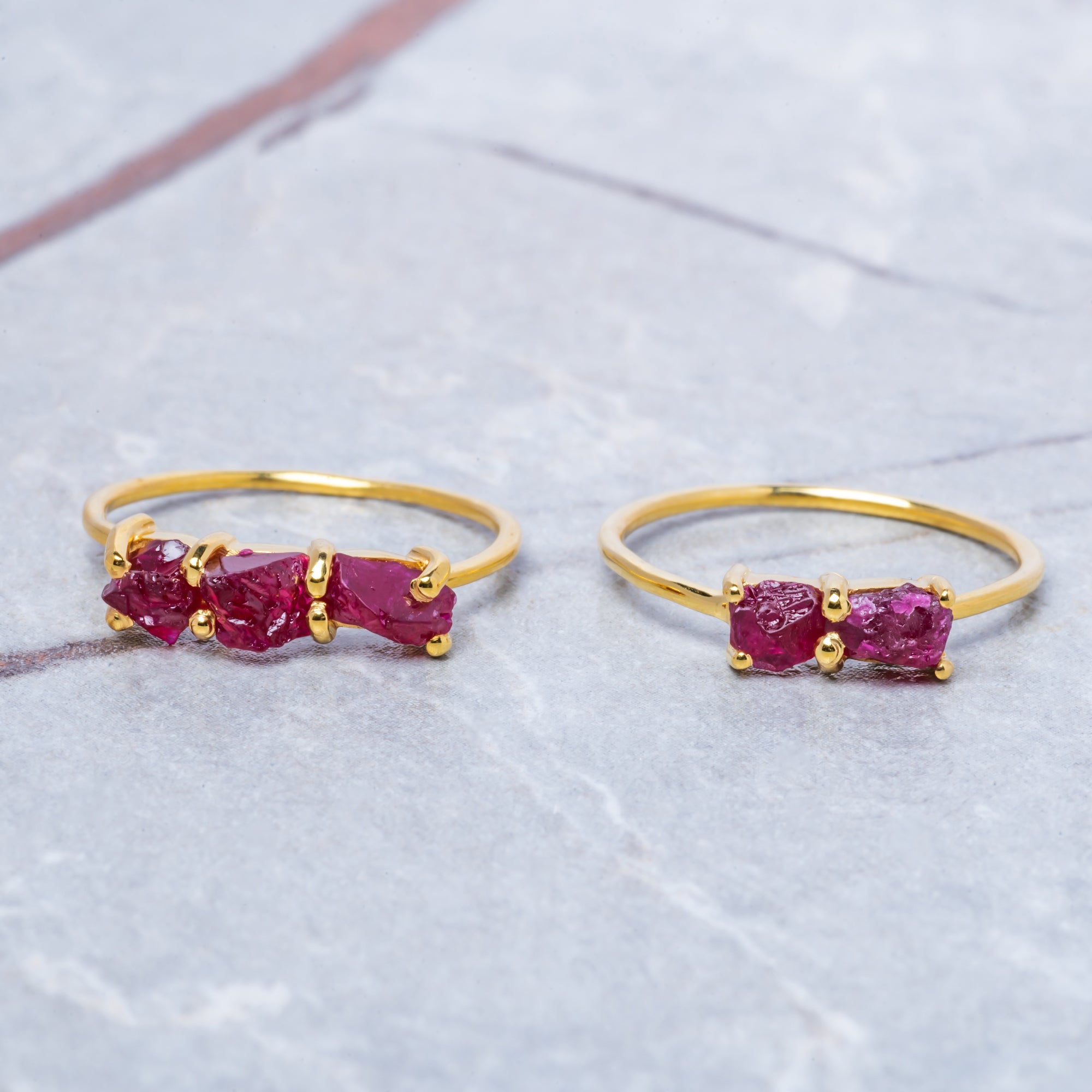 Raw Ruby 3 Stone Ring, July Birthstone Ring For Her, Stackable Birthstone Ring In 14K Solid Gold, Multi-Stone Ring, Personalised Jewelry