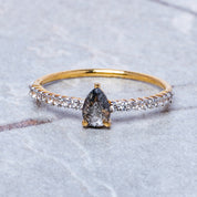 14K Solid Gold Salt and Pepper Marquise Wedding Band Stacking Ring Promise Ring Unique Ring Anniversary Gift