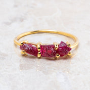 Raw Ruby 3 Stone Ring, July Birthstone Ring For Her, Stackable Birthstone Ring In 14K Solid Gold, Multi-Stone Ring, Personalised Jewelry