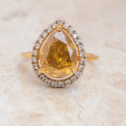 3.30 Carat Yellow Diamond Pear Shape Engagement Ring In 14K Solid Gold, Solitaire Engagement Ring