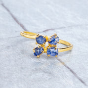 Rough Sapphire Engagement Ring, 14k Solid Gold Sapphire Ring, Birthstone Jewelry, Sapphire Ring Gold For women, Sapphire Cluster Ring