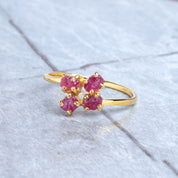 14K Solid Gold Raw Ruby Engagement Ring, Birthstone Rings For Her, July Birthstone Wedding band Engagement Ring, Ruby Cluster Ring For Women