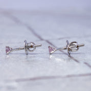 14K Solid White Gold Pink Round Brilliant Cut Diamond Stud Earrings, Dainty Minimalist Stud Earrings, Classic Everyday Earrings