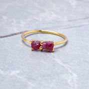 Raw Ruby 2 Stone Engagement Ring, July Birthstone Ring, Stackable Birthstone Ring In 14K Solid Gold, Multi-Stone Ring, Personalised Jewelry