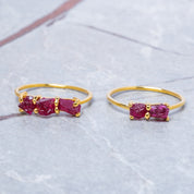 Raw Ruby 2 Stone Engagement Ring, July Birthstone Ring, Stackable Birthstone Ring In 14K Solid Gold, Multi-Stone Ring, Personalised Jewelry