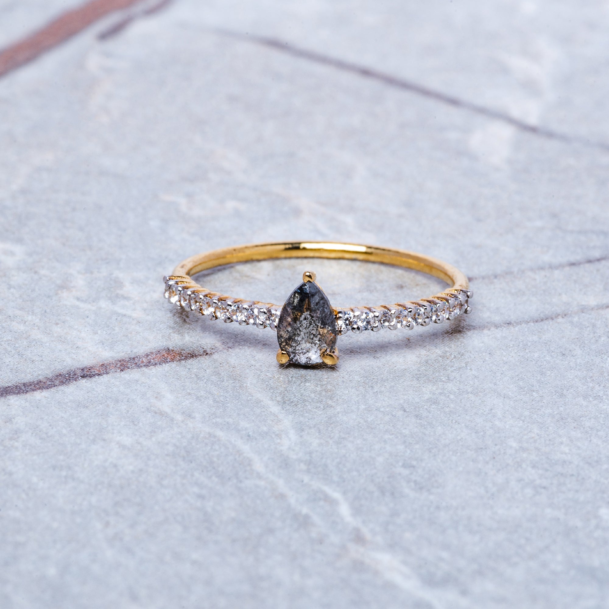 14K Solid Gold Salt and Pepper Marquise Wedding Band Stacking Ring Promise Ring Unique Ring Anniversary Gift