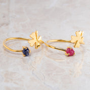 14k Solid Gold Raw Ruby Clover Ring, Open Clover Ring For Her, Promise Ring, Mothers DayGift  Bridesmaid Gift, July Birthstone Ring