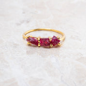 Raw Ruby 3 Stone Ring, July Birthstone Ring For Her, Stackable Birthstone Ring In 14K Solid Gold, Multi-Stone Ring, Personalised Jewelry