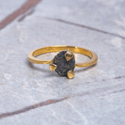 Raw Black Diamond Ring with Round Prong Setting Engagement Ring