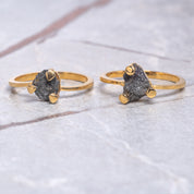 Raw Black Diamond Ring In Trillion Prong Setting Engagement Ring, Gift For Her, Unique Geometric Ring, Everyday Ring