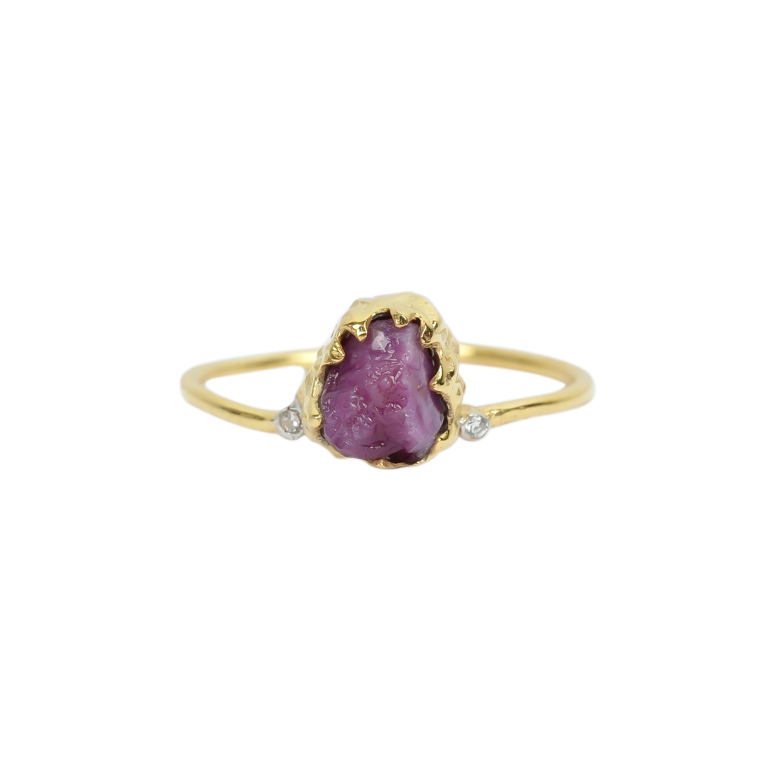 Natural Raw Ruby & Diamond July Birthstone Ring in 14K Solid Gold, Engagement Ring, Promise Ring, Unique Personalised Gift For Her by Skosh