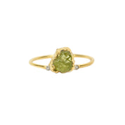 Natural Raw Peridot & Diamond August Birthstone Ring in 14K Solid Gold, Engagement Ring, Promise Ring, Unique Gift For Her For Mom by Skosh