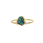 Natural Raw Turquoise & Diamond December Birthstone Ring in 14K Solid Gold, 3 Stone Engagement Ring, Promise Ring, Unique Personalised Gift