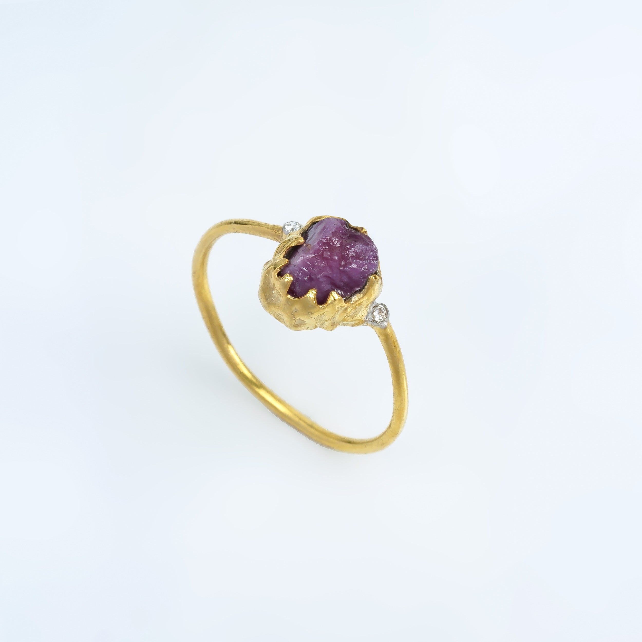 Natural Raw Ruby & Diamond July Birthstone Ring in 14K Solid Gold, Engagement Ring, Promise Ring, Unique Personalised Gift For Her by Skosh