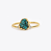 Natural Raw Turquoise & Diamond December Birthstone Ring in 14K Solid Gold, 3 Stone Engagement Ring, Promise Ring, Unique Personalised Gift