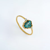 Natural Raw Turquoise & Diamond December Birthstone Ring in 14K Solid Gold, 3 Stone Engagement Ring, Promise Ring, Unique Personalised Gift