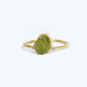 Natural Raw Peridot & Diamond August Birthstone Ring in 14K Solid Gold, Engagement Ring, Promise Ring, Unique Gift For Her For Mom by Skosh