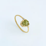 Natural Raw Peridot & Diamond August Birthstone Ring in 14K Solid Gold, Engagement Ring, Promise Ring, Unique Gift For Her For Mom by Skosh