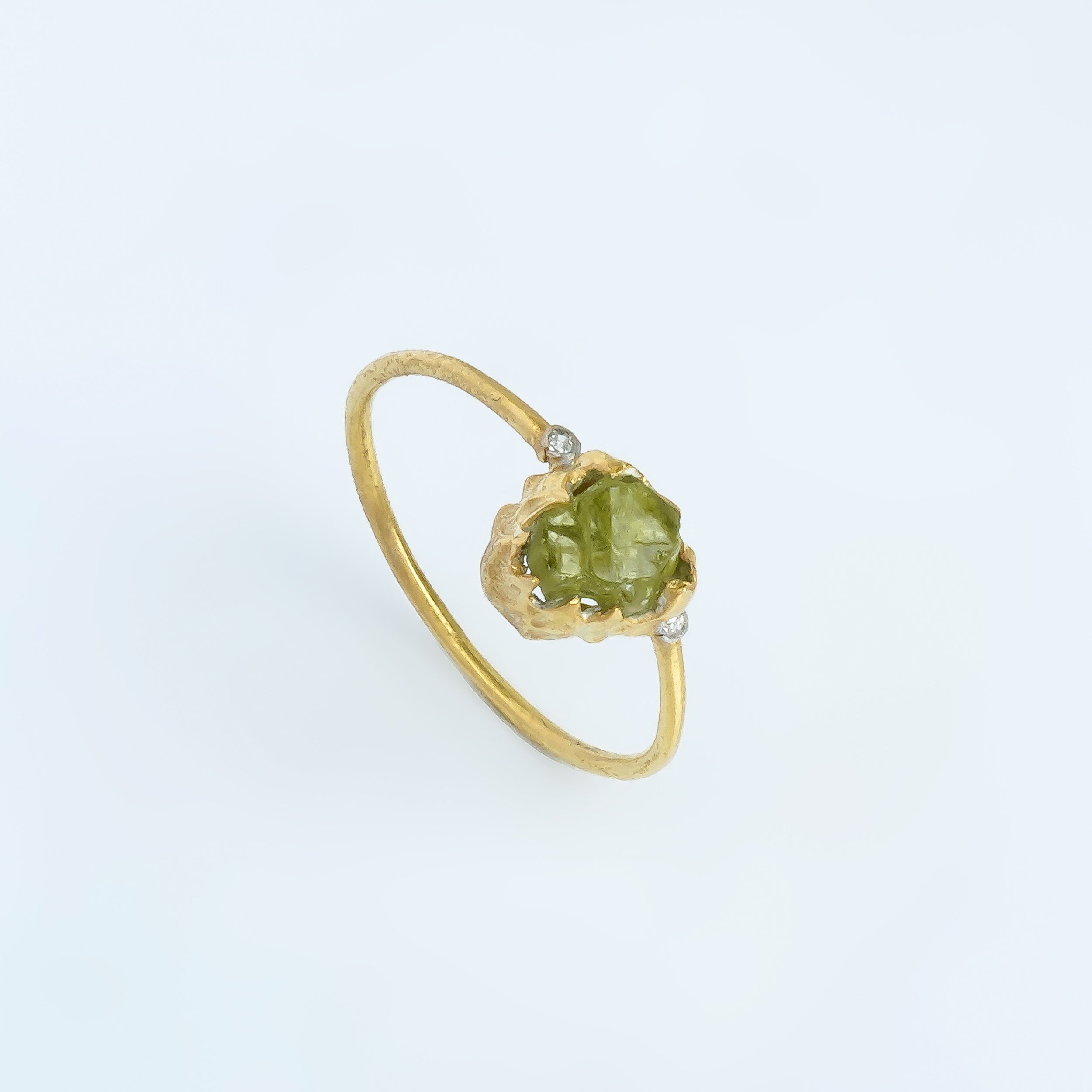 Natural Raw Peridot & Diamond August Birthstone Ring in 14K Solid Gold, Engagement Ring, Promise Ring, Unique Gift For Her For Mom by Skosh