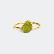 Natural Raw Peridot & Diamond August Birthstone Ring in 14K Solid Gold, Engagement Ring, Promise Ring, Unique Gift For Her For Mom by Skosh