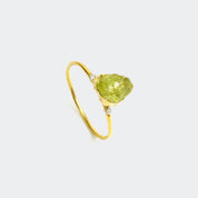 Natural Raw Peridot & Diamond August Birthstone Ring in 14K Solid Gold, Engagement Ring, Promise Ring, Unique Gift For Her For Mom by Skosh