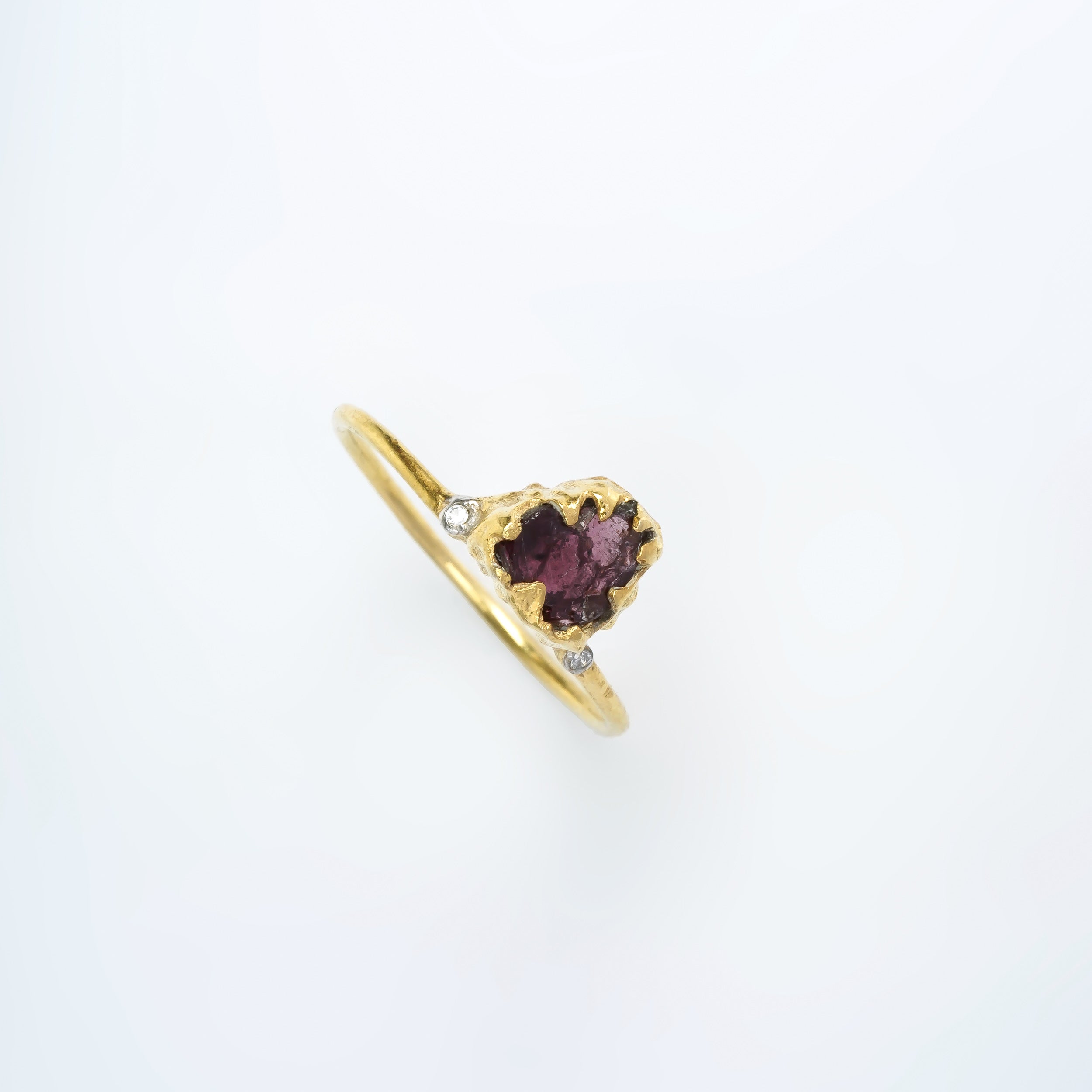 Natural Raw Garnet & Diamond January Birthstone Ring in 14K Solid Gold Engagement Ring, Promise Ring, Unique Gift for her by Skosh