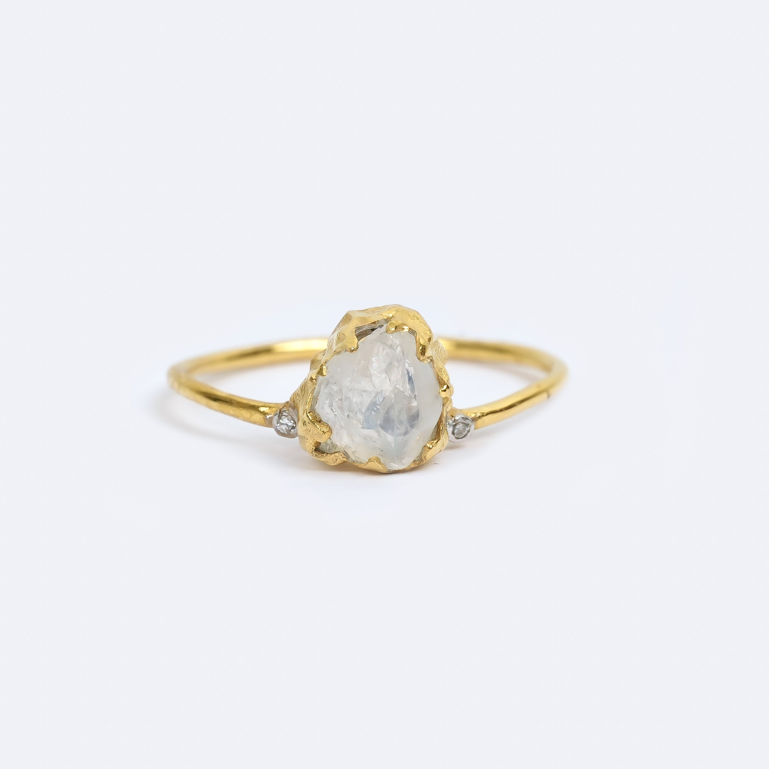 Natural Raw Quartz Crystal & Diamond April Birthstone Ring in 14K Solid Gold, Engagement Ring, Promise Ring, Unique Personalised Gift