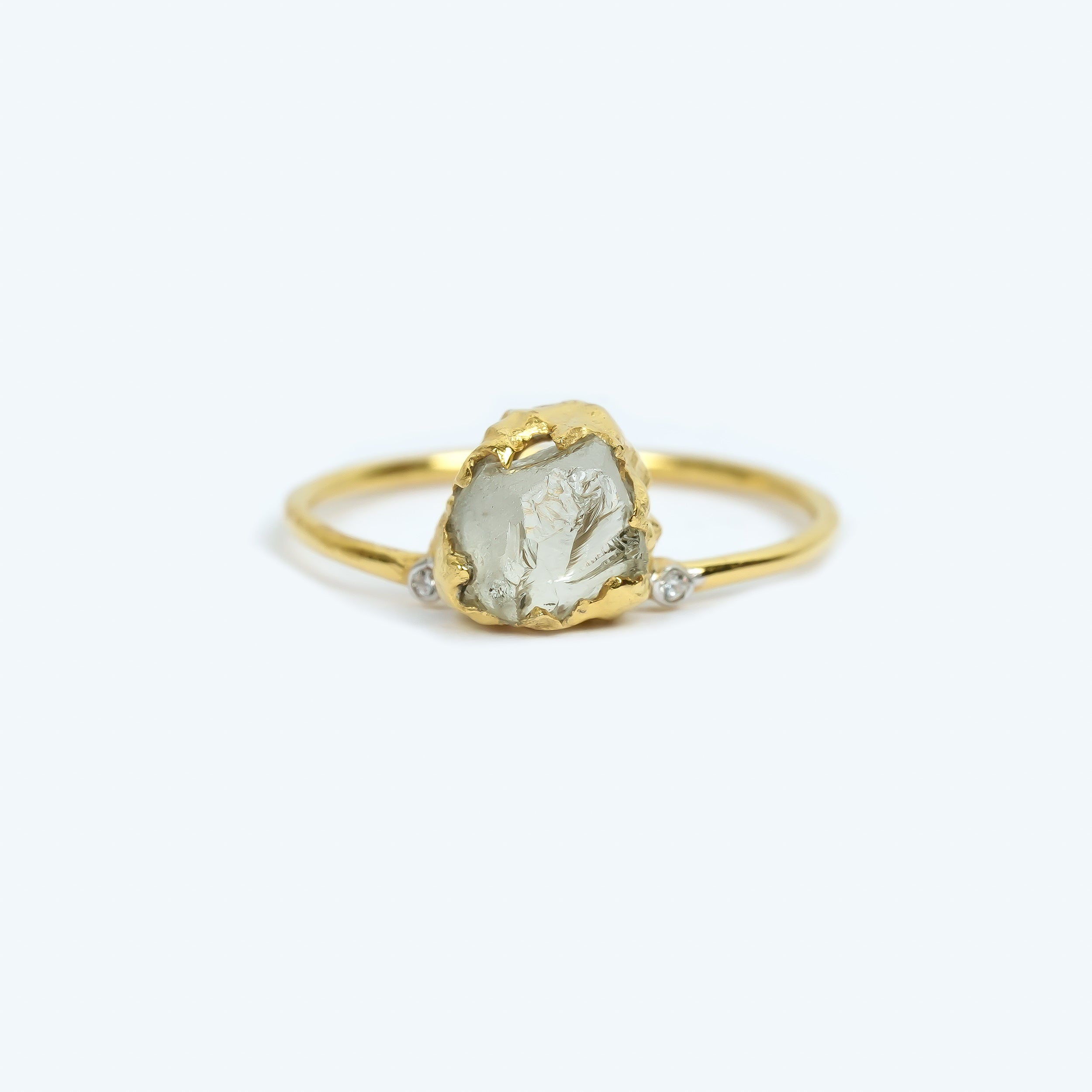 Natural Raw Quartz Crystal & Diamond April Birthstone Ring in 14K Solid Gold, Engagement Ring, Promise Ring, Unique Personalised Gift