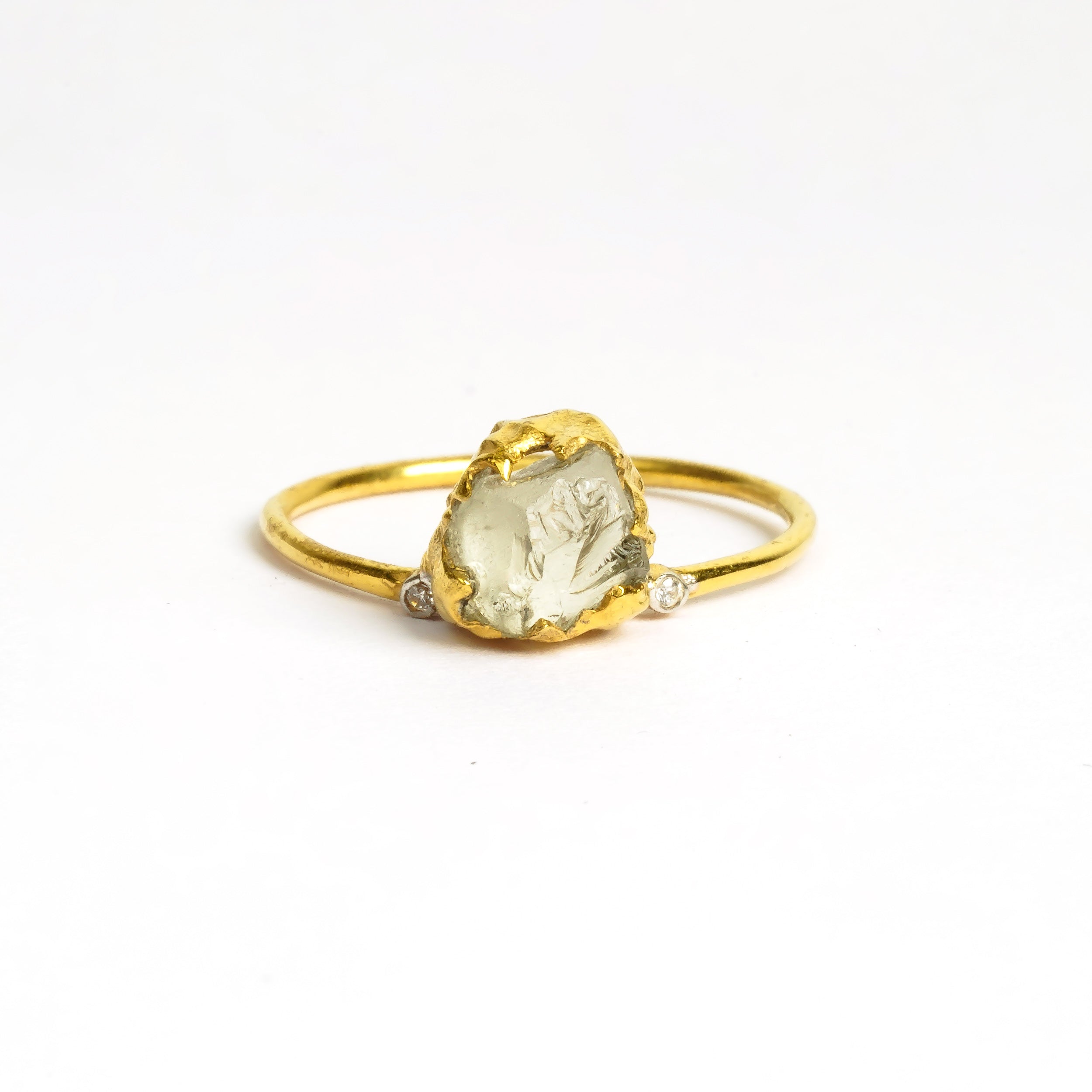 Natural Raw Quartz Crystal & Diamond April Birthstone Ring in 14K Solid Gold, Engagement Ring, Promise Ring, Unique Personalised Gift