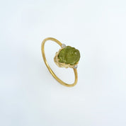 Natural Raw Peridot & Diamond August Birthstone Ring in 14K Solid Gold, Engagement Ring, Promise Ring, Unique Gift For Her For Mom by Skosh