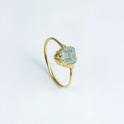 Natural Raw Aquamarine & Diamond March Birthstone Ring in 14K Solid Gold, Engagement Ring, Promise Ring, Unique Gift for her by Skosh