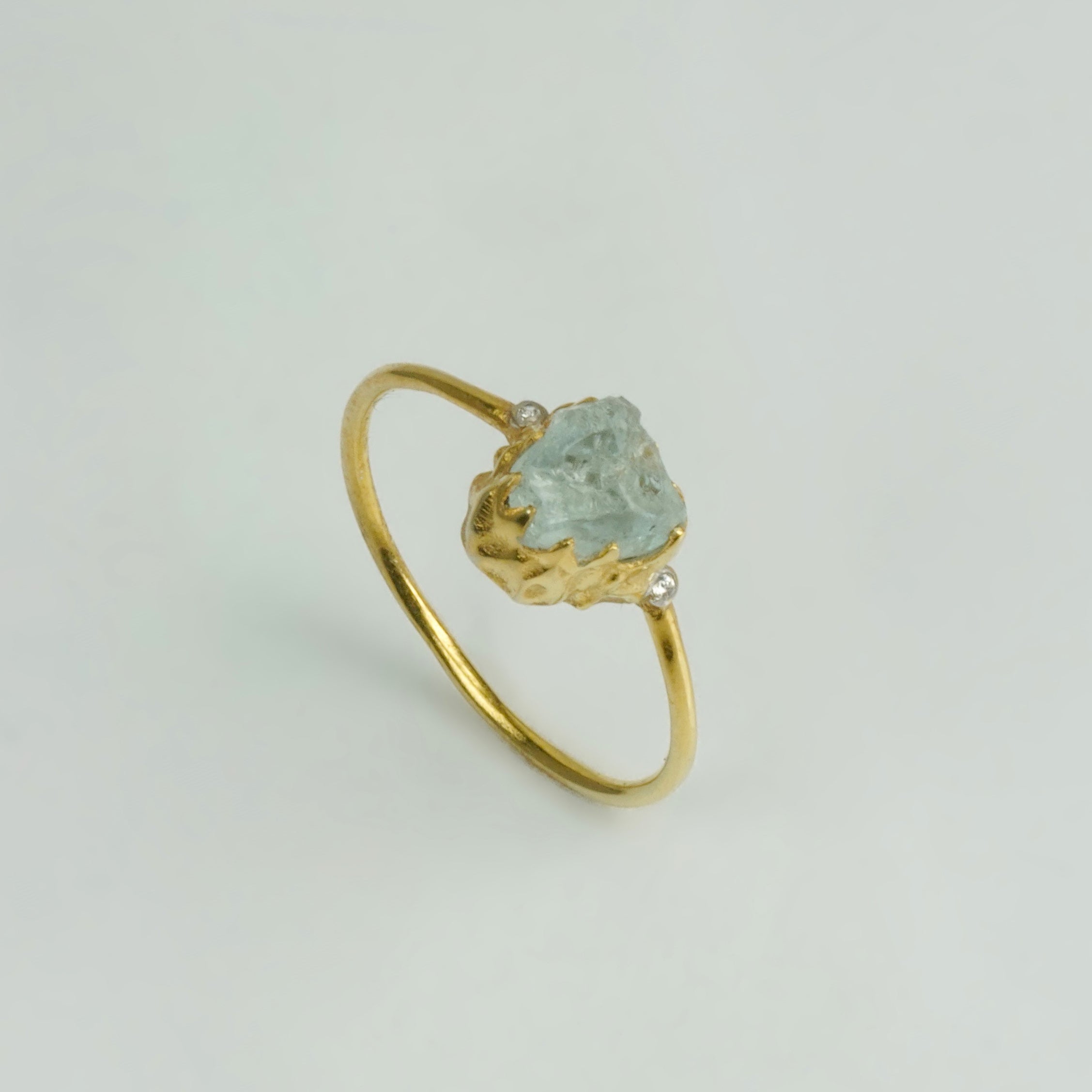 Natural Raw Aquamarine & Diamond March Birthstone Ring in 14K Solid Gold, Engagement Ring, Promise Ring, Unique Gift for her by Skosh