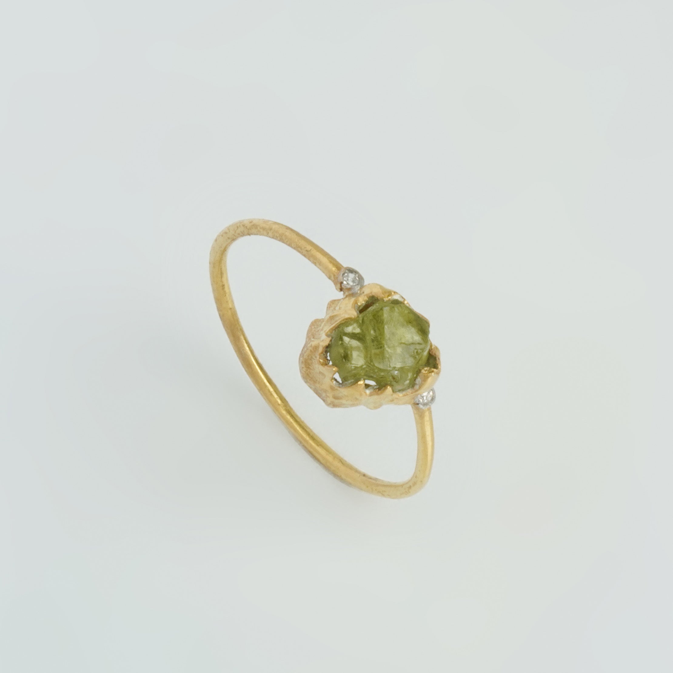 Natural Raw Peridot & Diamond August Birthstone Ring in 14K Solid Gold, Engagement Ring, Promise Ring, Unique Gift For Her For Mom by Skosh