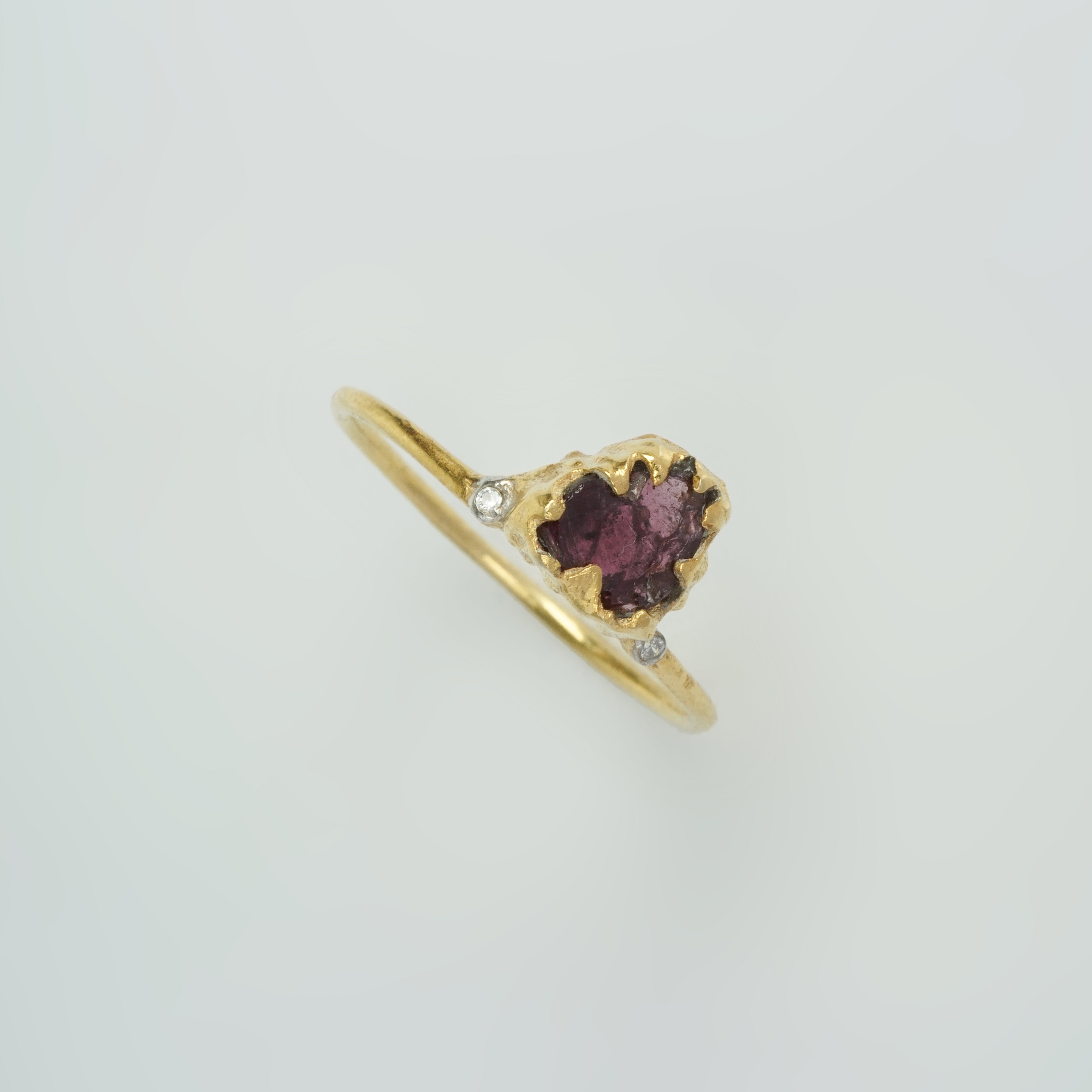 Natural Raw Garnet & Diamond January Birthstone Ring in 14K Solid Gold Engagement Ring, Promise Ring, Unique Gift for her by Skosh