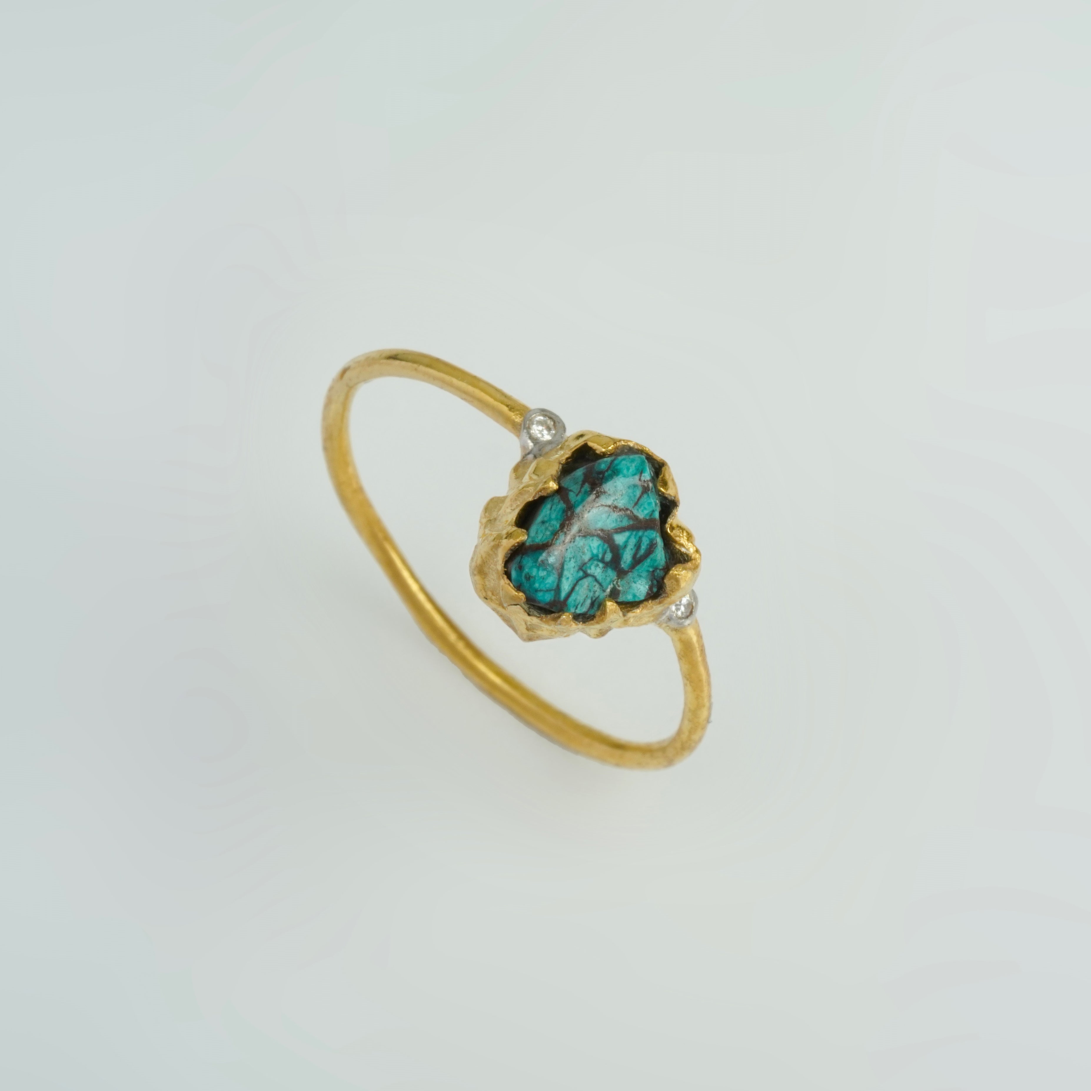 Natural Raw Turquoise & Diamond December Birthstone Ring in 14K Solid Gold, 3 Stone Engagement Ring, Promise Ring, Unique Personalised Gift