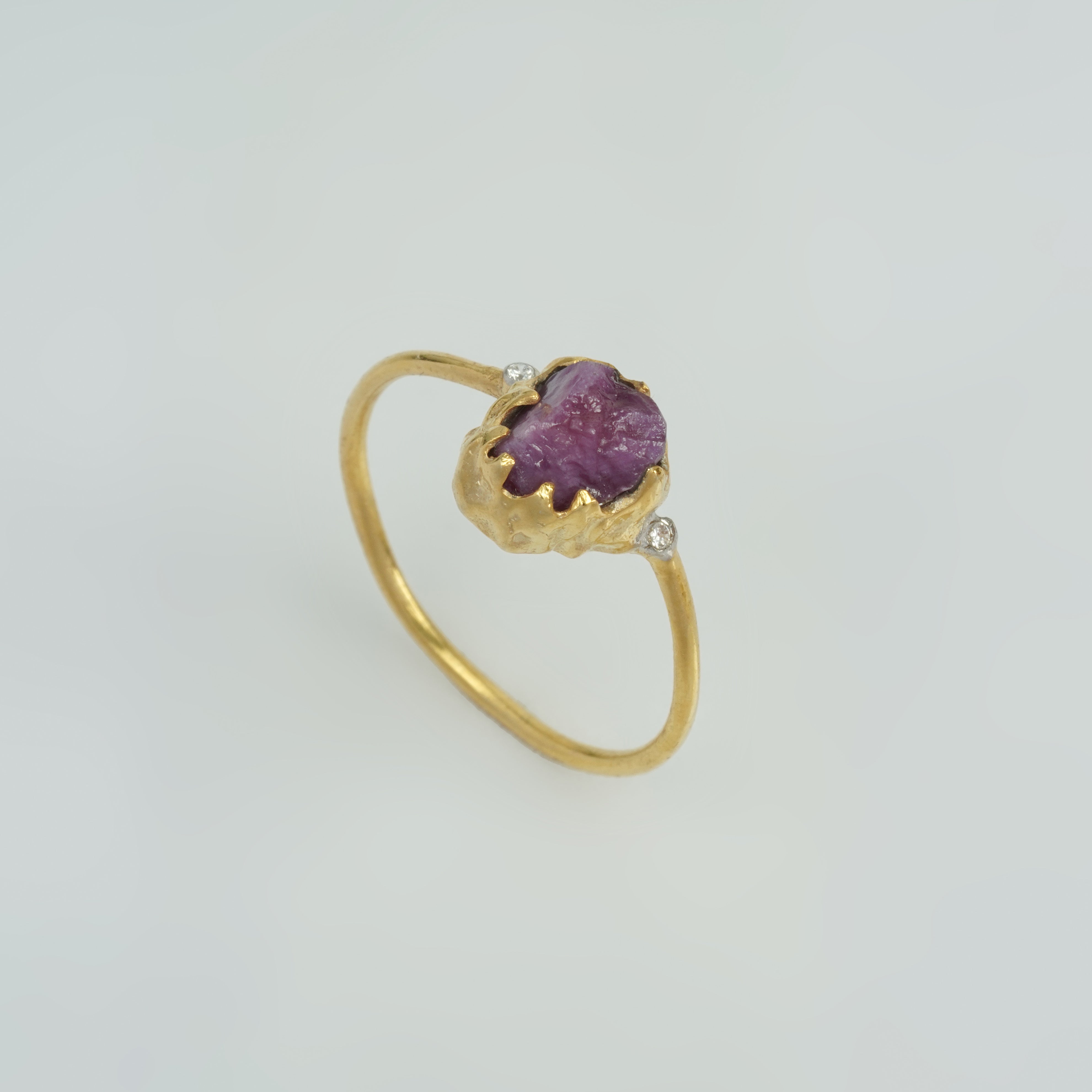 Natural Raw Ruby & Diamond July Birthstone Ring in 14K Solid Gold, Engagement Ring, Promise Ring, Unique Personalised Gift For Her by Skosh