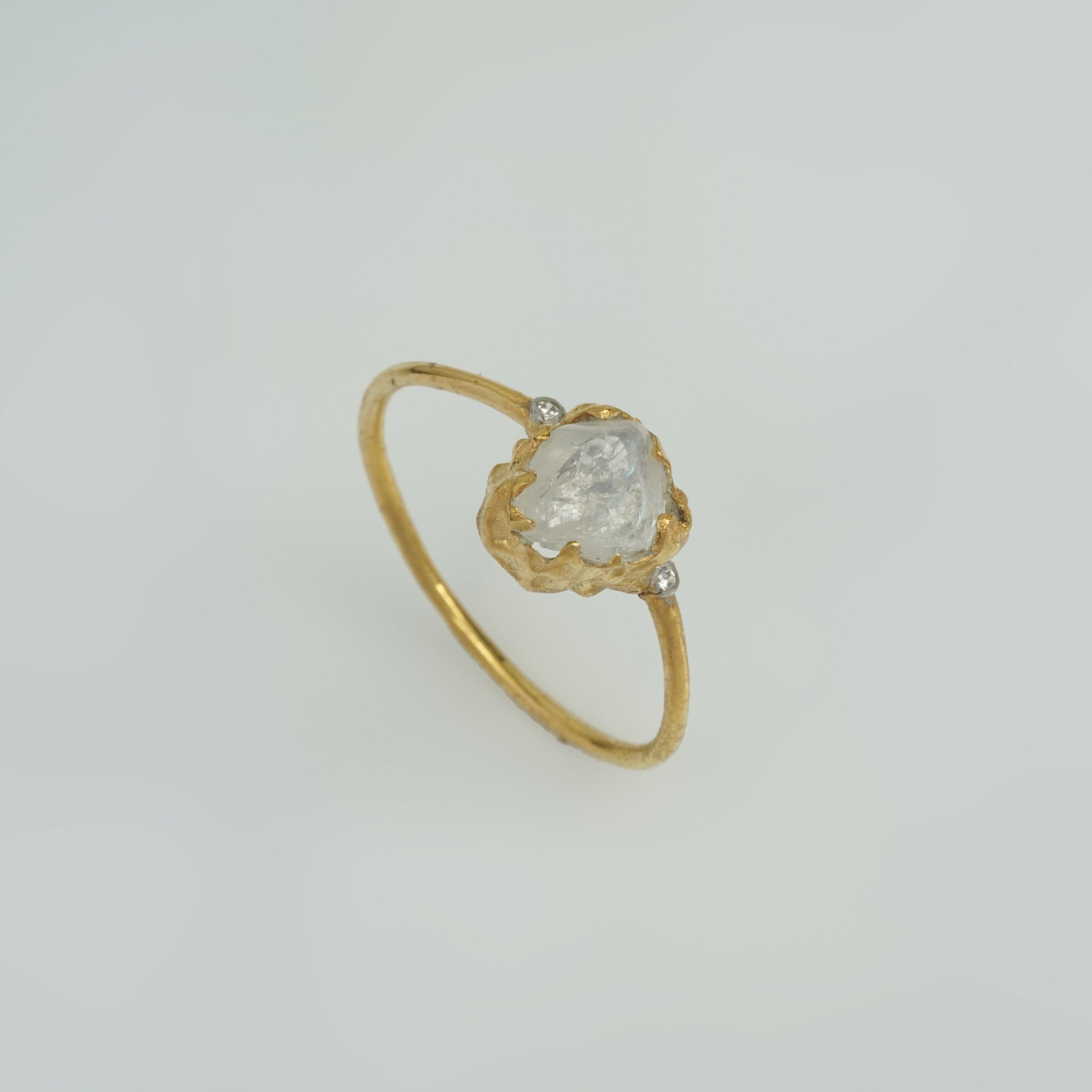 Natural Raw Quartz Crystal & Diamond April Birthstone Ring in 14K Solid Gold, Engagement Ring, Promise Ring, Unique Personalised Gift