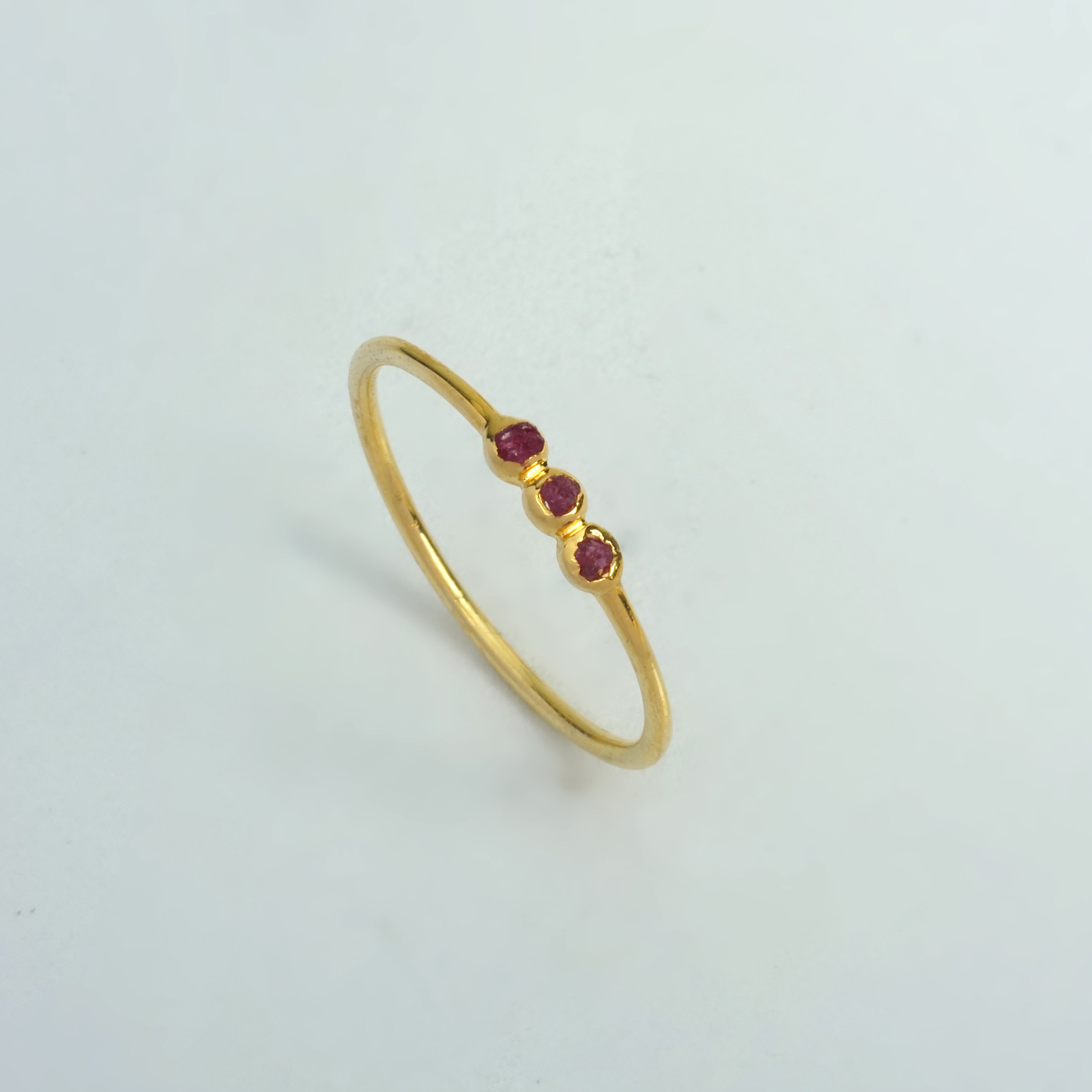 Natural Raw Ruby 3 Stone Birthstone Ring in 14K Solid Gold, Engagement Ring, Promise Ring, Unique Gift for her by Skosh, Personalised Ring