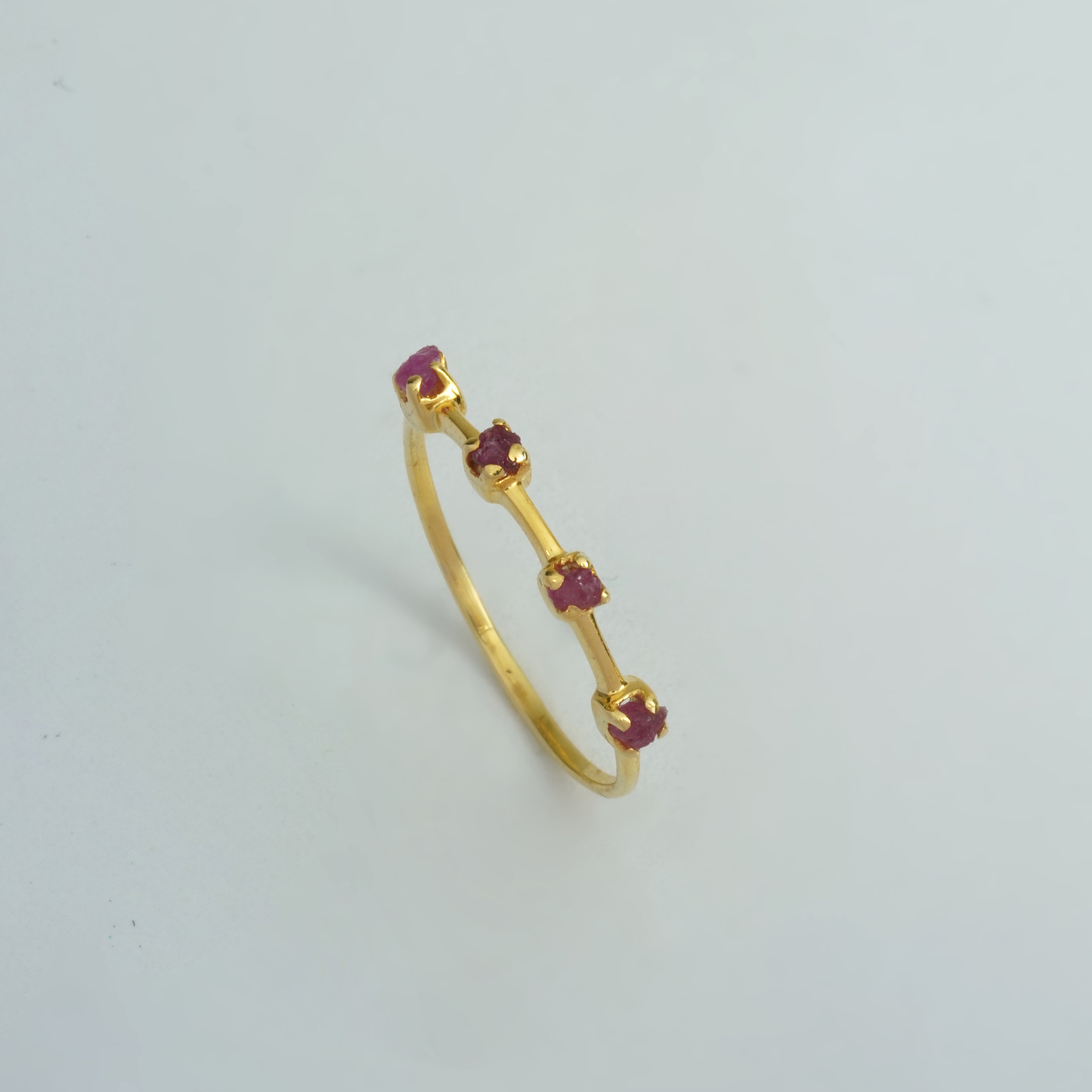 Rough Ruby 4 Stone July Birthstone Ring, Stackable Birthstone Ring In 14K Solid Gold, Multi-Stone Ring, Personalised Jewelry, Gift For Her