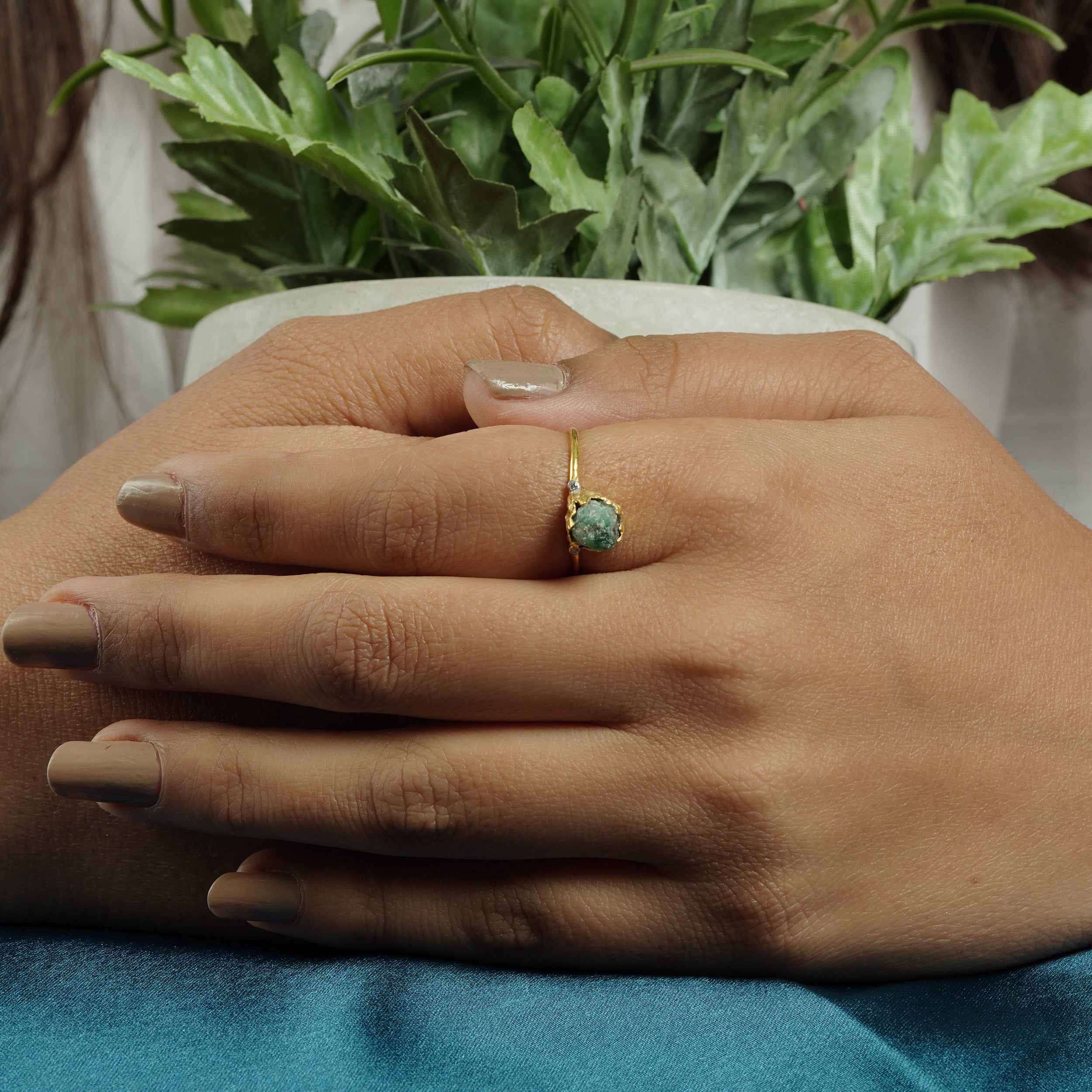 Natural Raw Aquamarine & Diamond March Birthstone Ring in 14K Solid Gold, Engagement Ring, Promise Ring, Unique Gift for her by Skosh