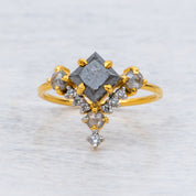 SKOSH 14K Princess Cut Salt And Pepper Engagement Ring, Rings For Her, Unique Ring, Solitaire Ring, Cluster Ring, Promise ring