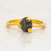 Raw Black Diamond Ring with Round Prong Setting Engagement Ring