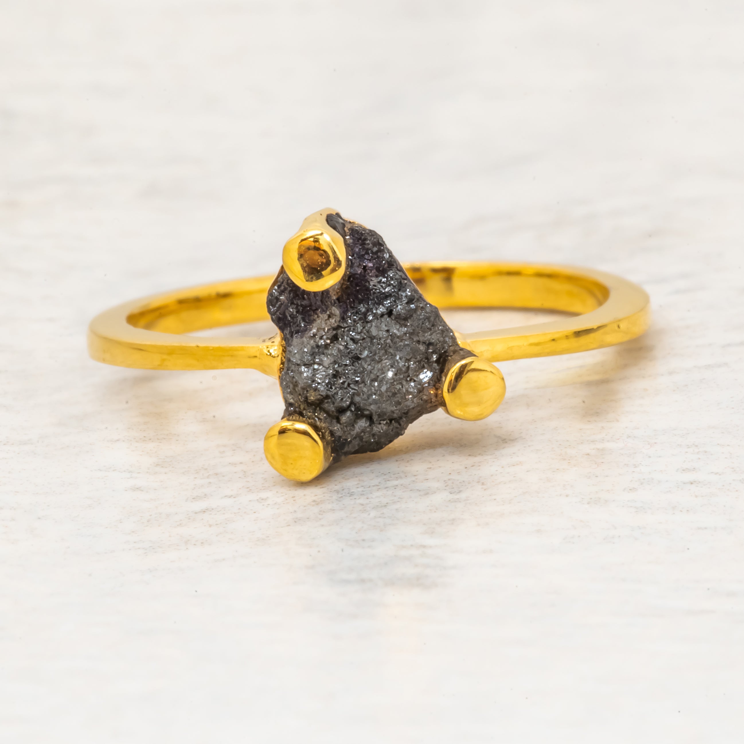 Raw Black Diamond Ring In Trillion Prong Setting Engagement Ring, Gift For Her, Unique Geometric Ring, Everyday Ring