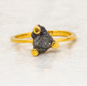 Raw Black Diamond Ring with Round Prong Setting Engagement Ring
