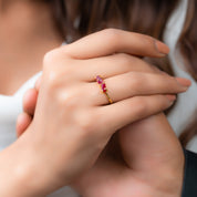 Raw Ruby 3 Stone Ring, July Birthstone Ring For Her, Stackable Birthstone Ring In 14K Solid Gold, Multi-Stone Ring, Personalised Jewelry