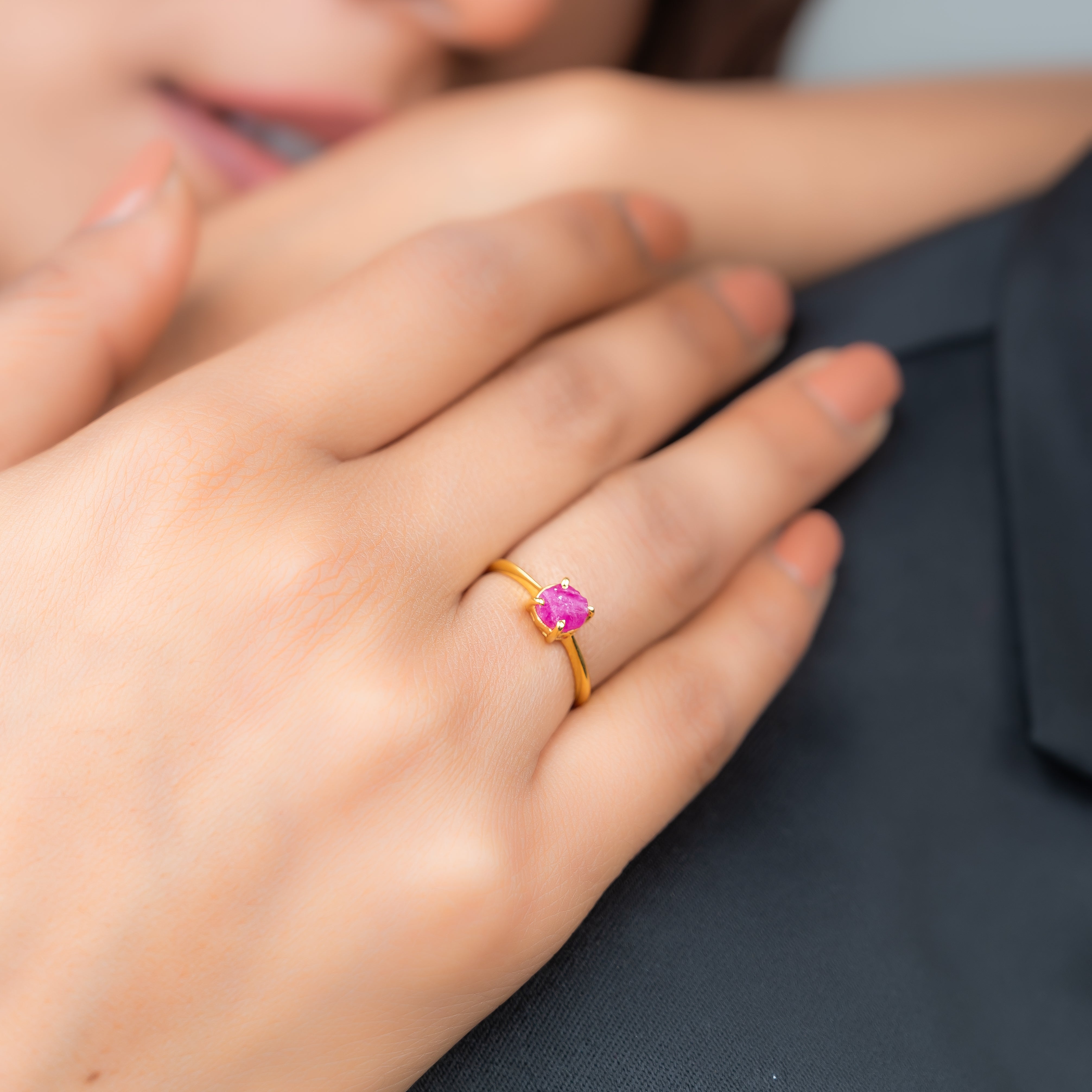 Raw Ruby Engagement Ring, Solitaire Ring, Gift For Her, July Birthstone Ring, Ruby 14K Solid Gold Promise Ring, Natural Ruby Ring